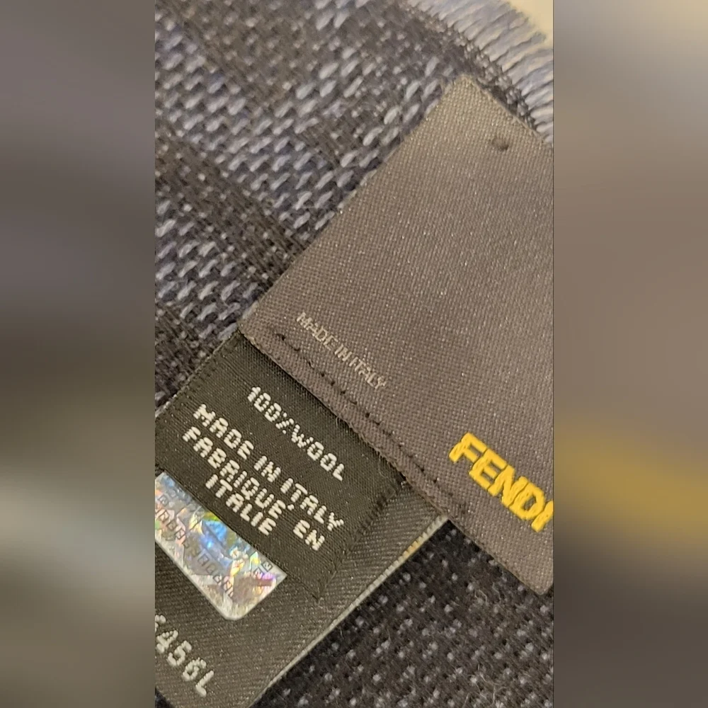 Fendi FF Monogram Blue Men’s 100% Wool Scarf Winter Accessories, Made in Italy.